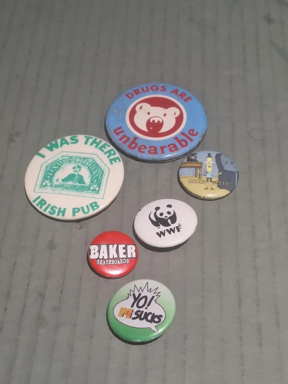 Vintage/ Modern Pinback Button Lot Drugs Are Unbearable Irish Pub WWF Baker MORE
